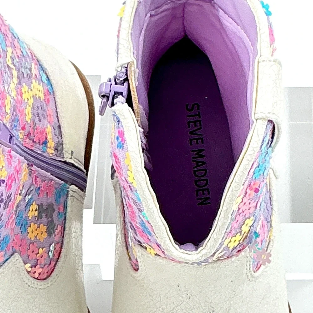 Steve Madden Girls Size 13 Boots Bone Floral Sequin NEW Peek Little Kids $65